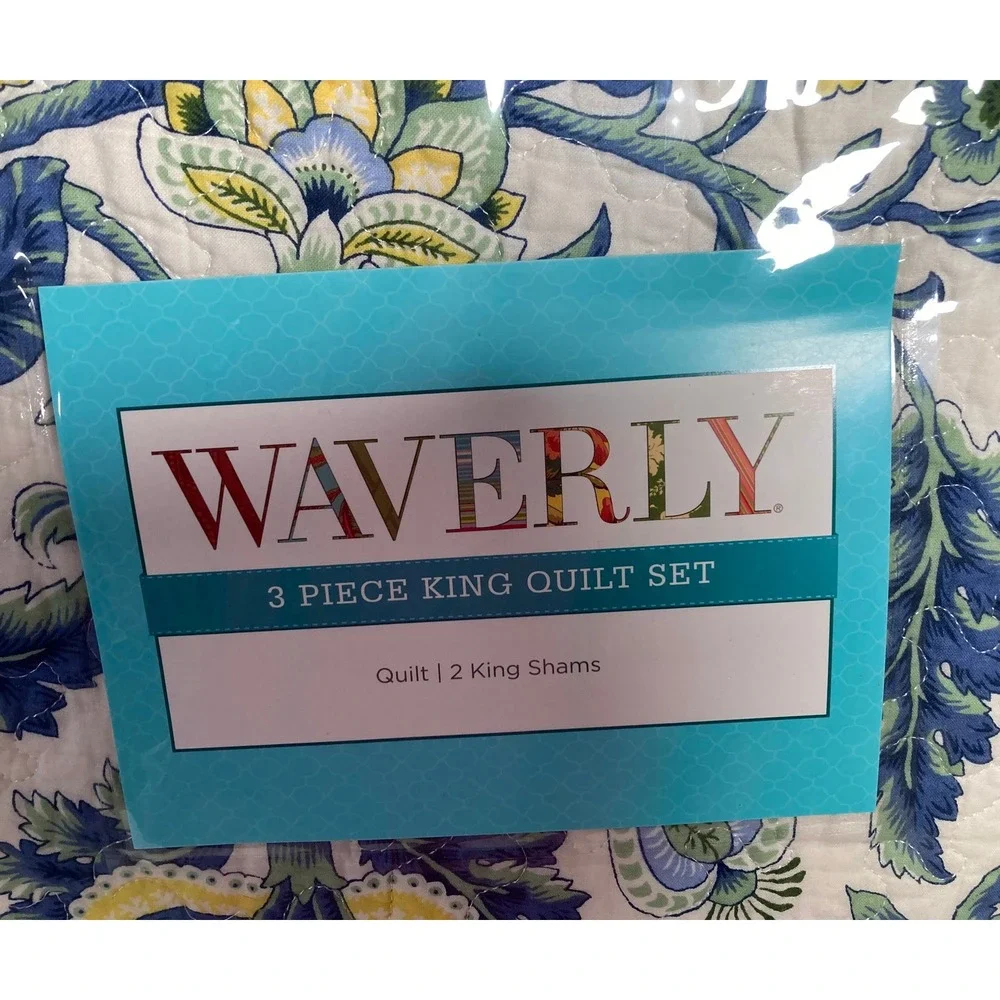 Waverly Imperial Dress Porcelain King Quilt Set 3pc Floral Paisley Blue Green